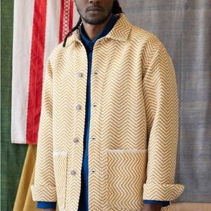 Graziano And Gutierrez PEDAL-LOOM WOVEN MUSTARD CHORE JACKET Medium Unisex